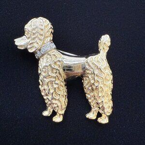 Rare Vintage JOMAZ Signed Poodle Dog Gold Tone & Rhinestone Brooch Pin